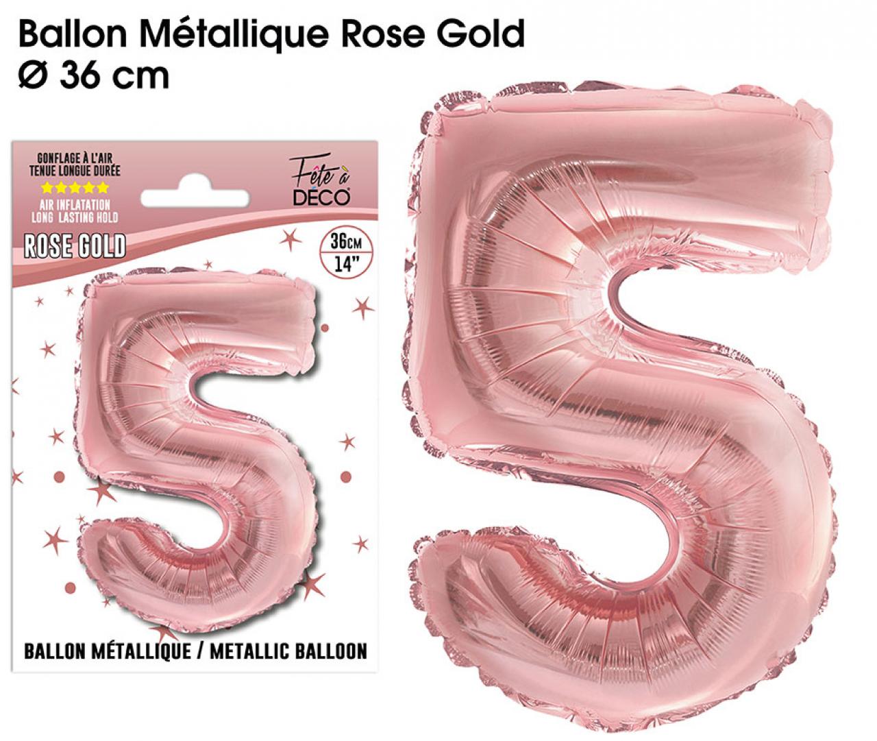 Ballons métalliques Rose Gold Chiffre 5