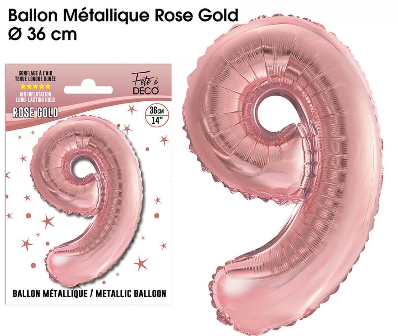Ballons métalliques Rose Gold Chiffre 9