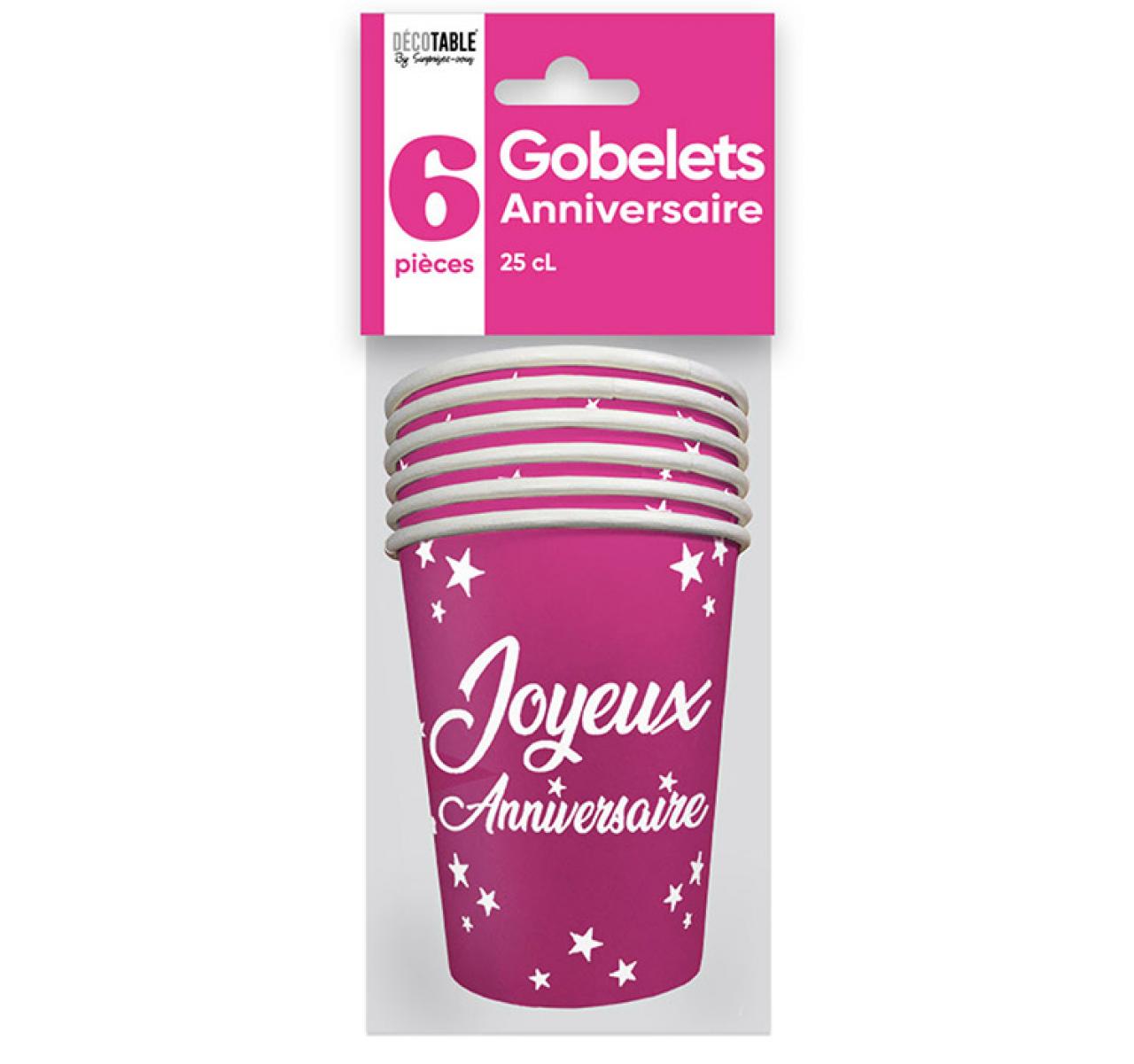 Becher x6 Geburtstag 25cl fuchsia