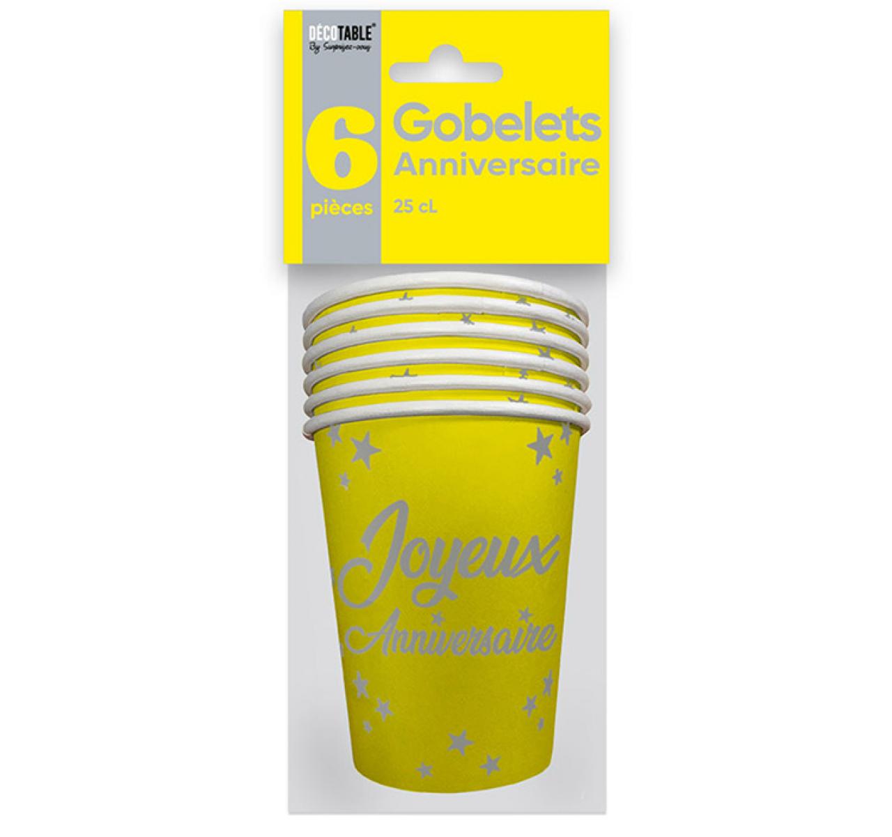 Becher x6 Geburtstag 25cl gelb
