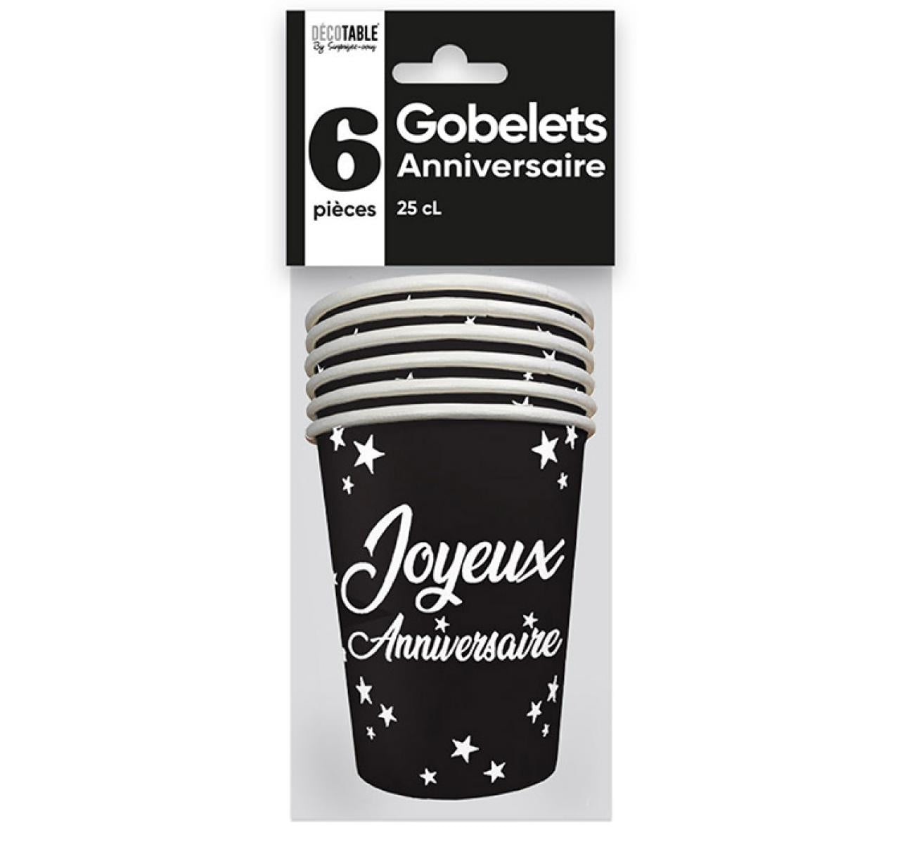 Becher x6 Geburtstag 25cl schwarz