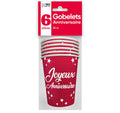 Becher x6 Geburtstag 25cl rot