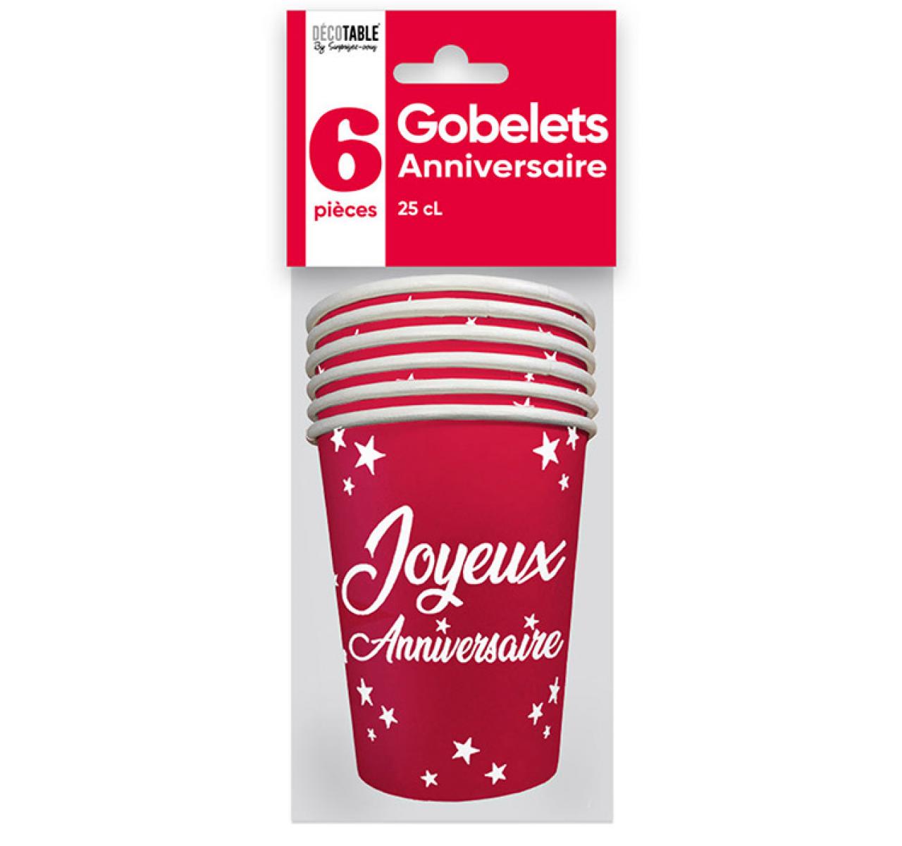 Becher x6 Geburtstag 25cl rot