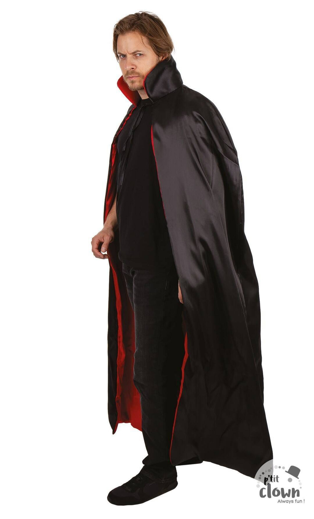 Cape satinée réversible - noir, rouge - 150cm