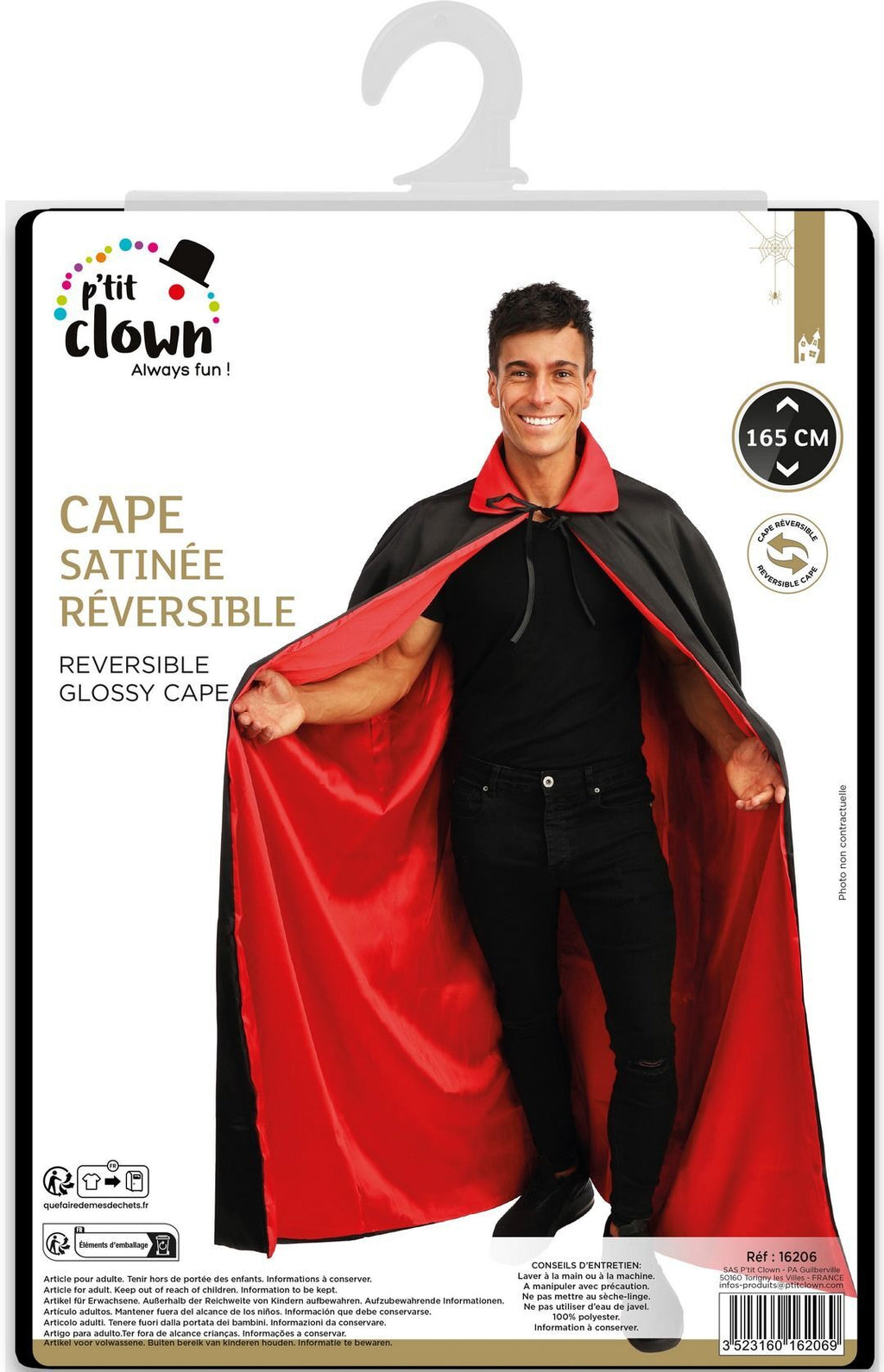 Cape satinée réversible - noir, rouge - 150cm