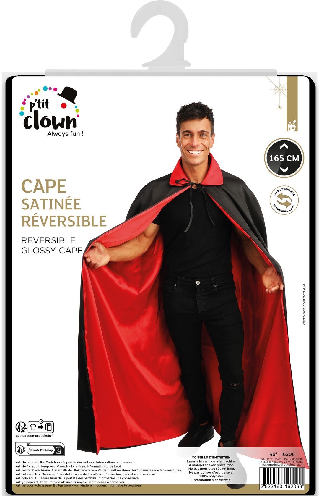Cape satinée réversible - noir, rouge - 150cm