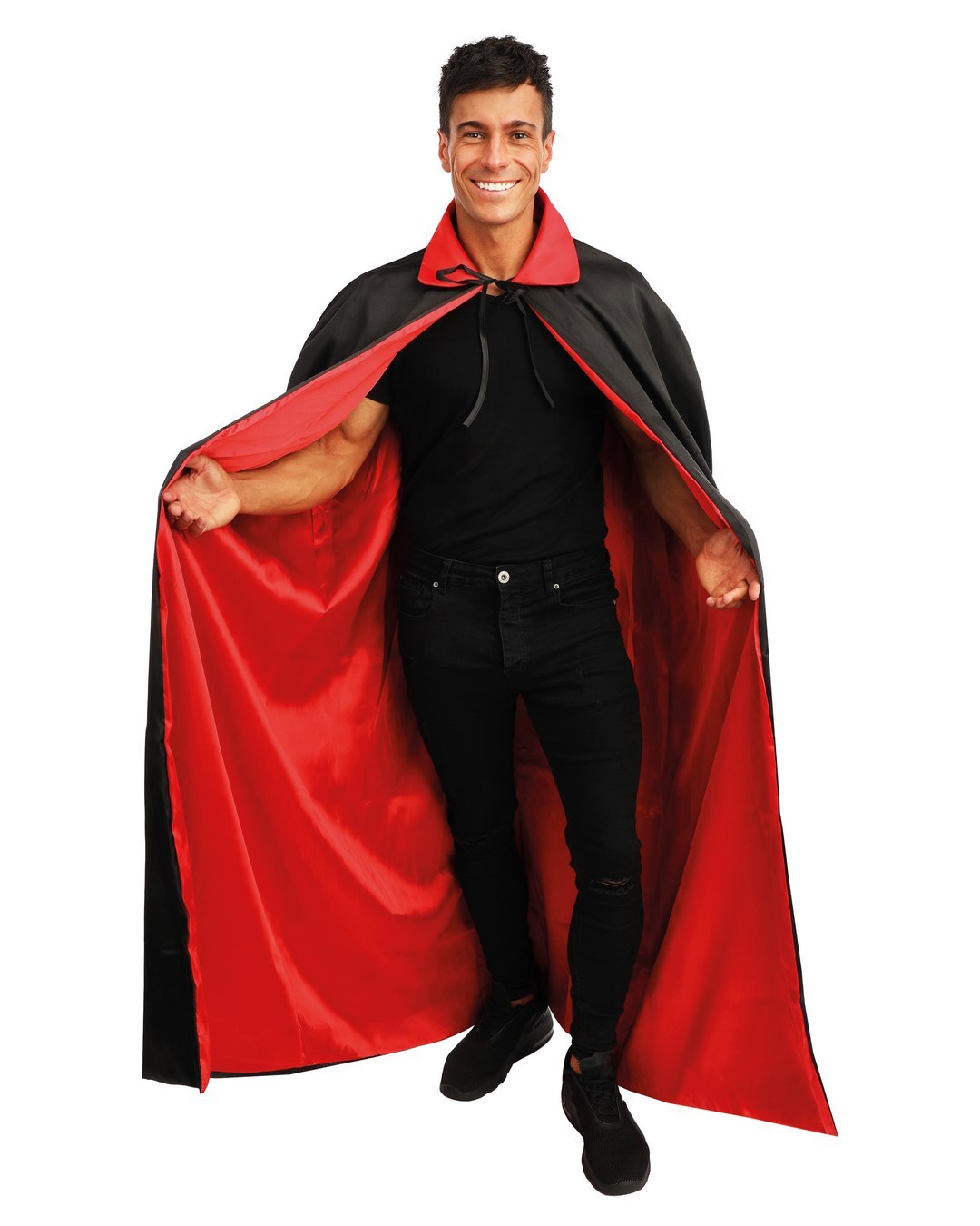 Cape satinée réversible - noir, rouge - 150cm