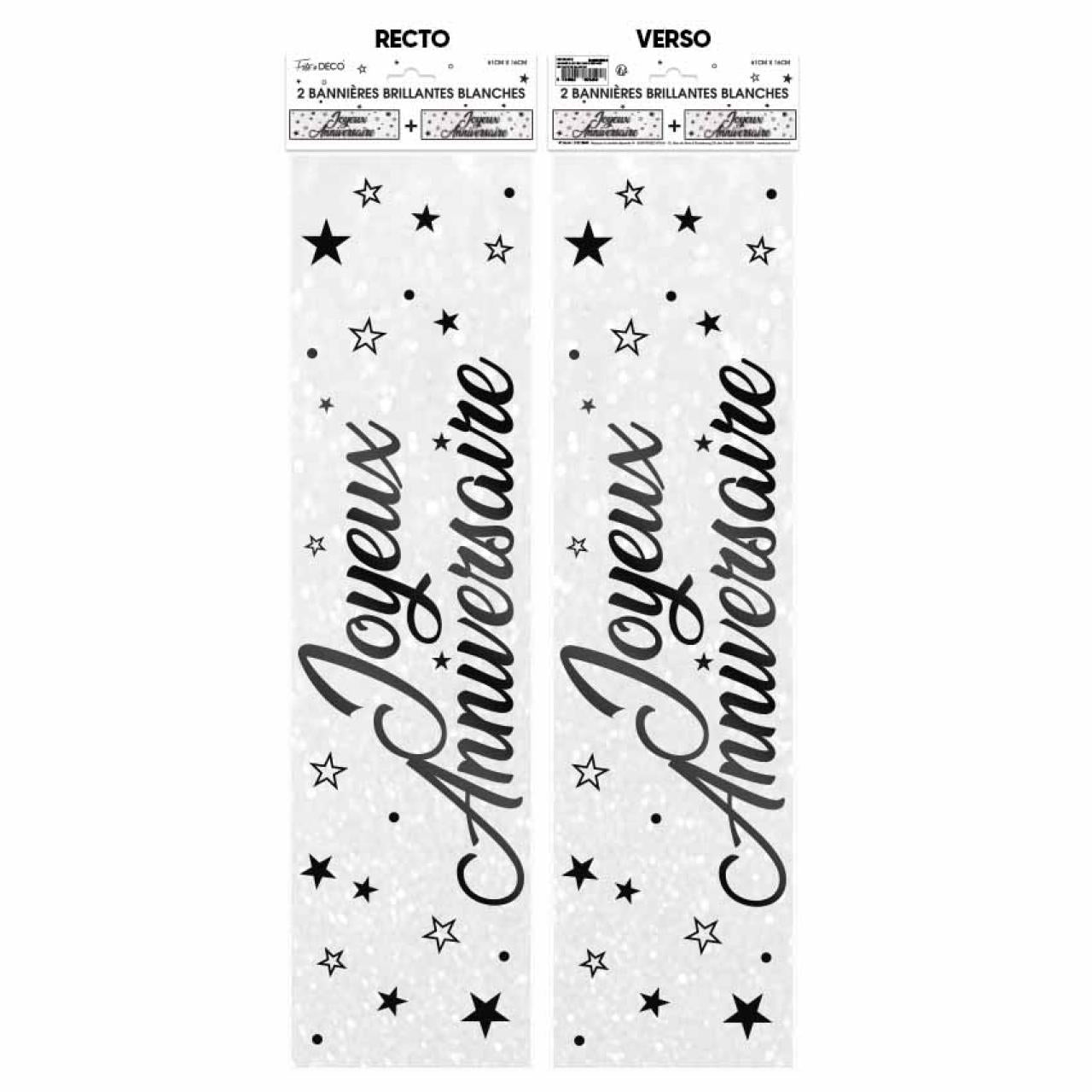 2 Happy Birthday Girlanden Metallic weiß
