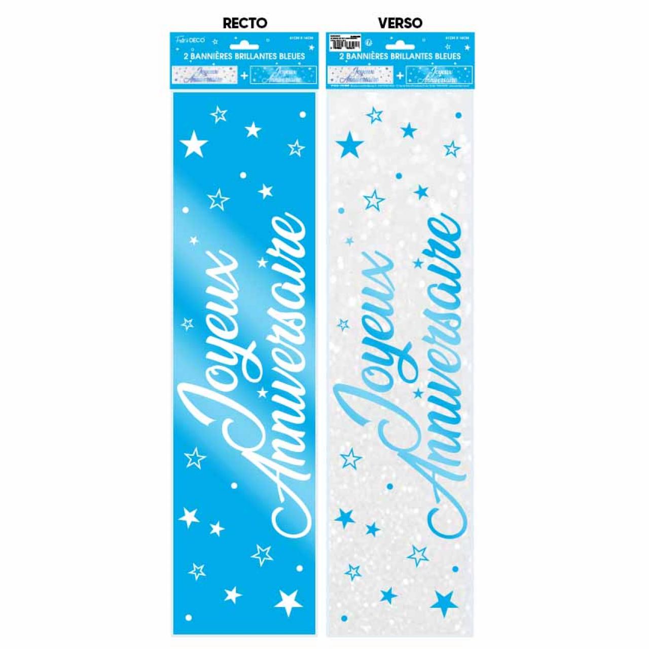 2 Metallische Happy Birthday Banner blau