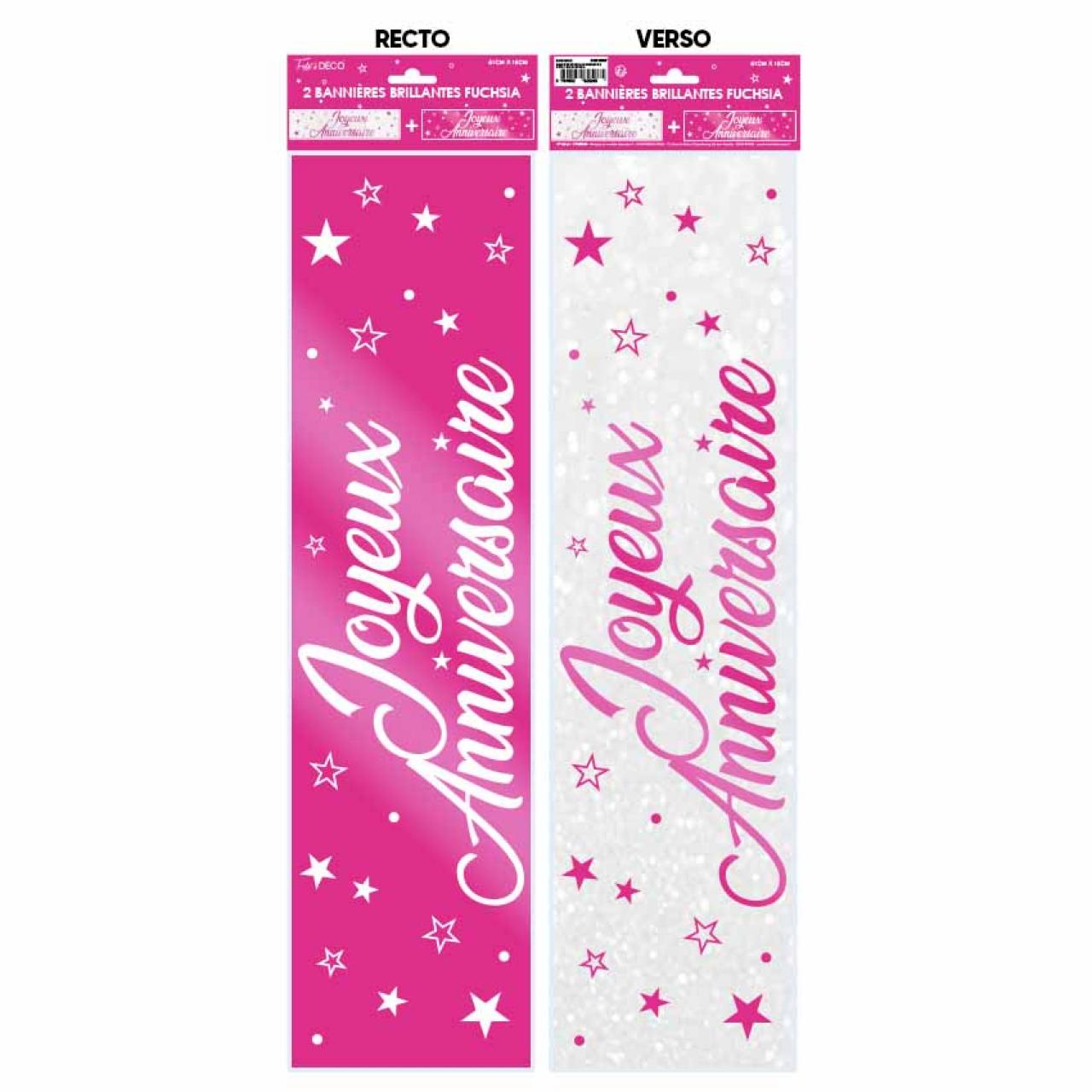 2 Metallische Happy Birthday Banner fuchsia