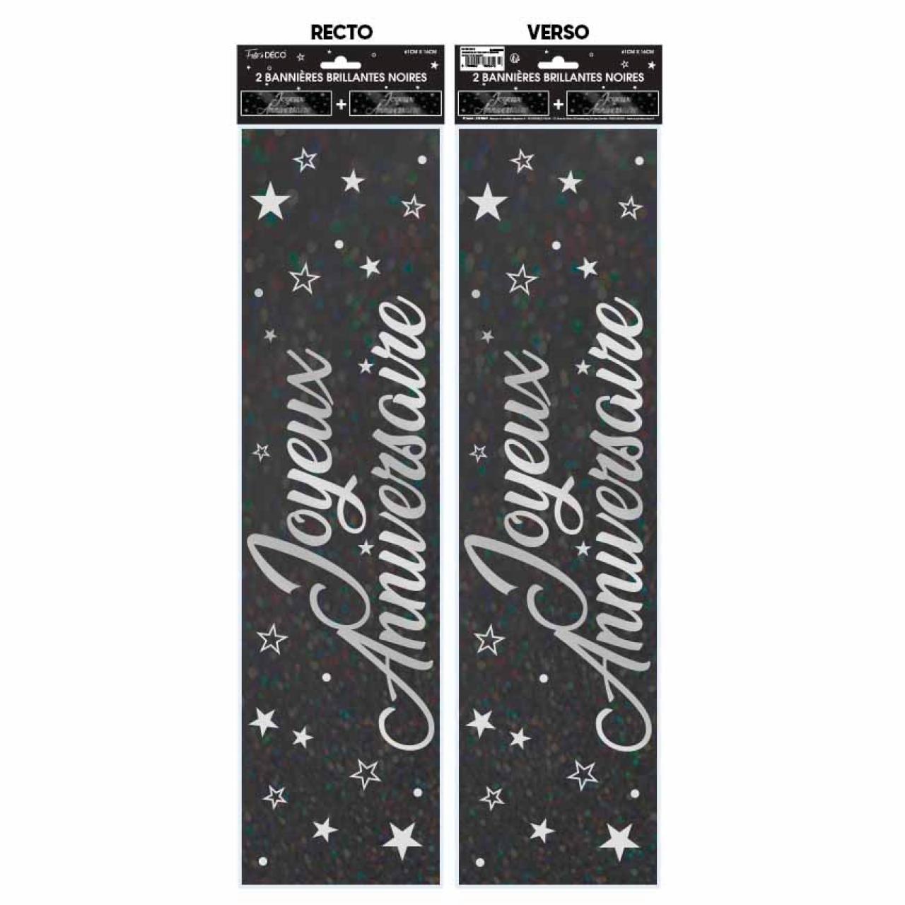 2 Happy Birthday Banner Metallic schwarz