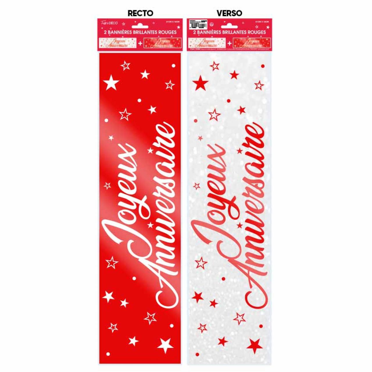 2 metallische Happy Birthday Banner rot