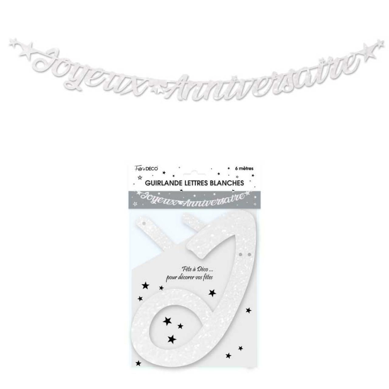 Guirlande Lettres Métalliques 6m Joyeux Anniversaire blanc