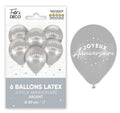 Packung mit 6 silbernen Metallic-Happy-Birthday-Ballons