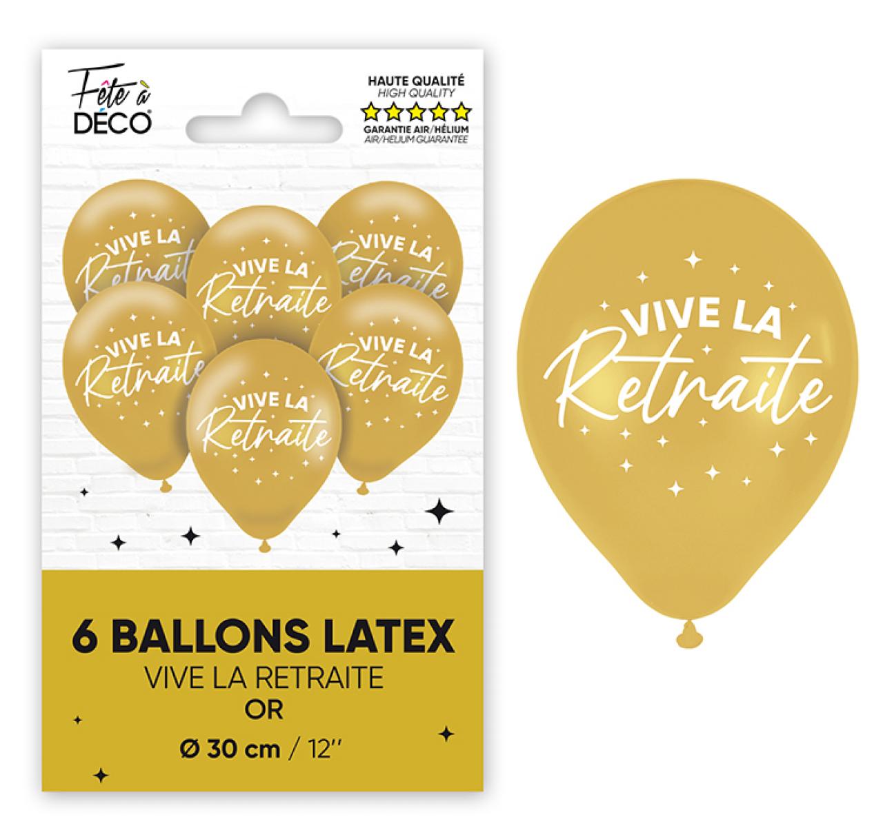 Packung mit 6 goldenen Metallic-Ballons "Hurra, der Ruhestand!"