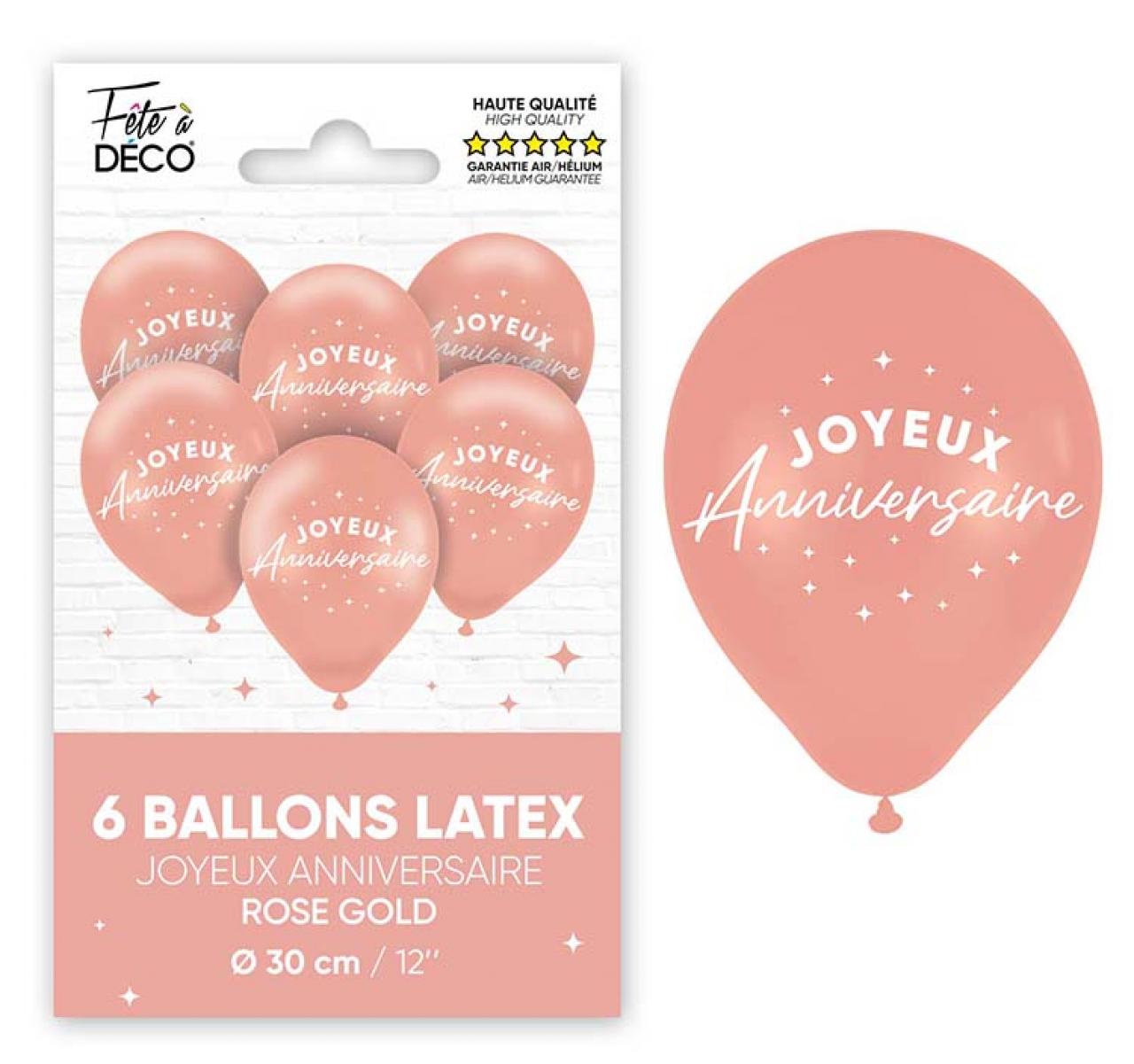 Sachet de 6 ballons métal Rose Gold Joyeux anniversaire