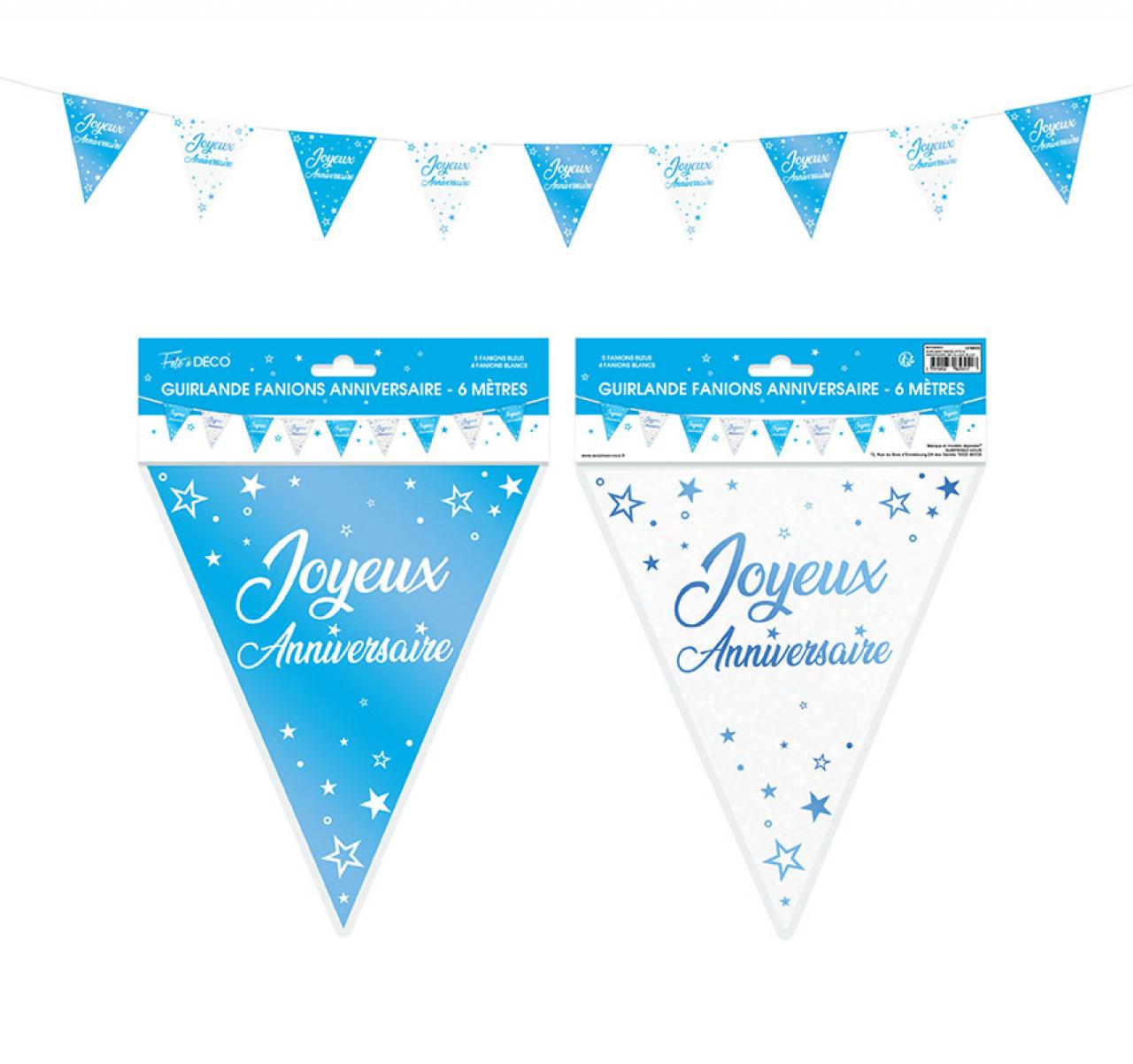Girlande "Alles Gute zum Geburtstag" metallisch 6 Meter blau