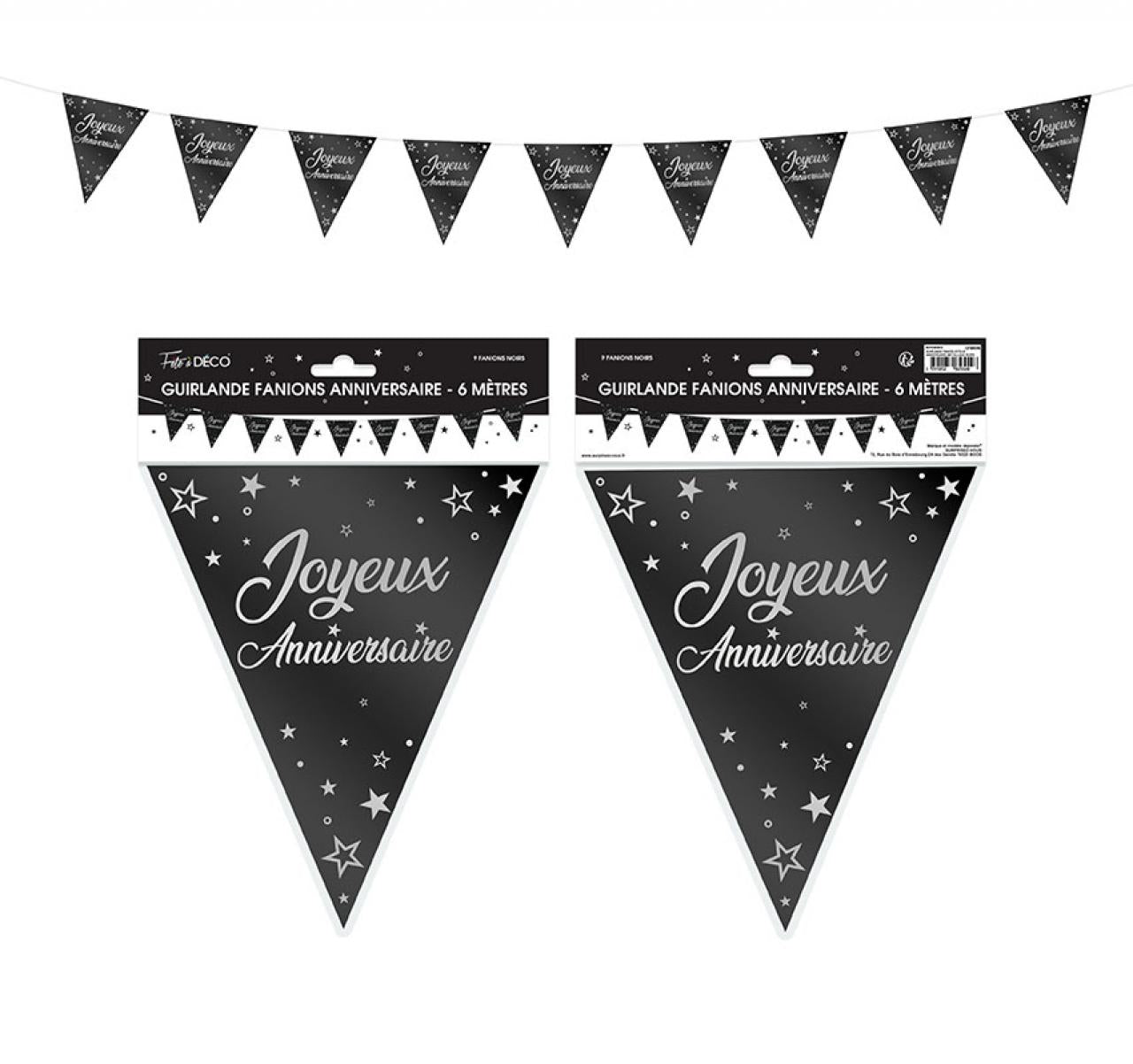 Girlande Wimpel Happy Birthday Metallic 6 Meter schwarz