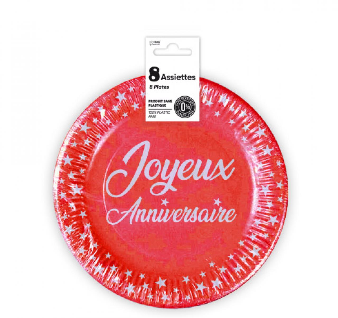 Assiettes x8 Anniversaire 18 cm rouge