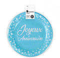 Assiettes x8 Anniversaire 23 cm bleu
