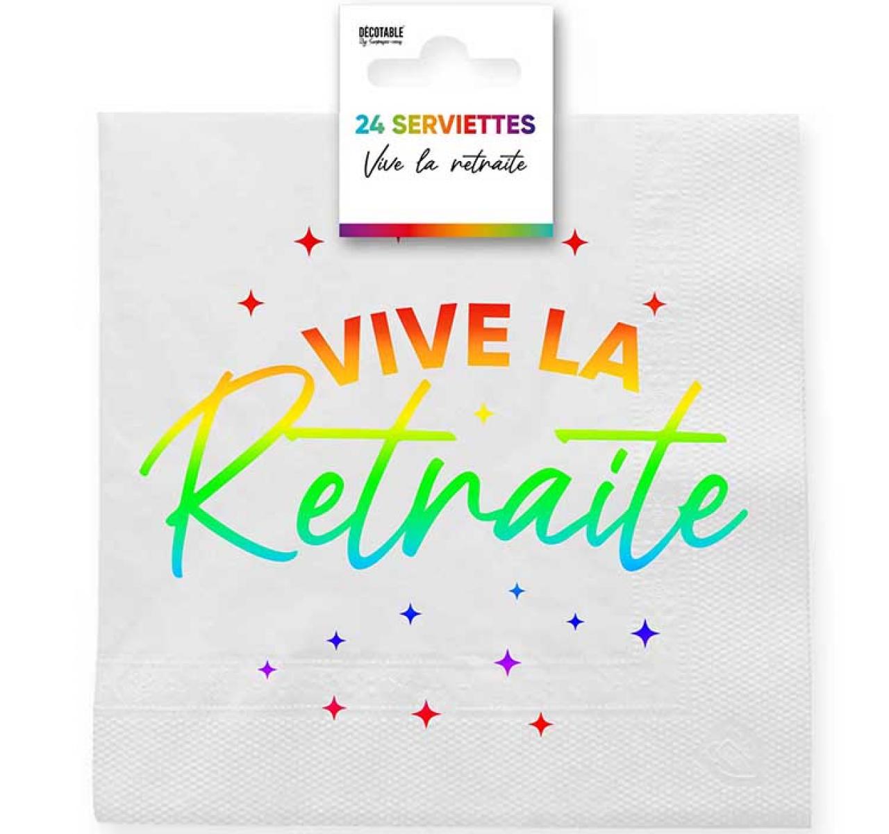Serviettes de table Vive la retraite x24 métallisée Multicolore