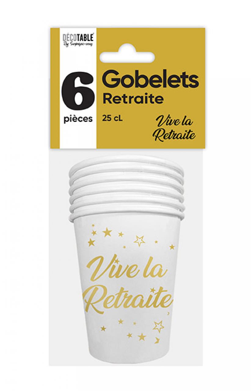 Gobelets x6 métalliques Or Vive la retraite
