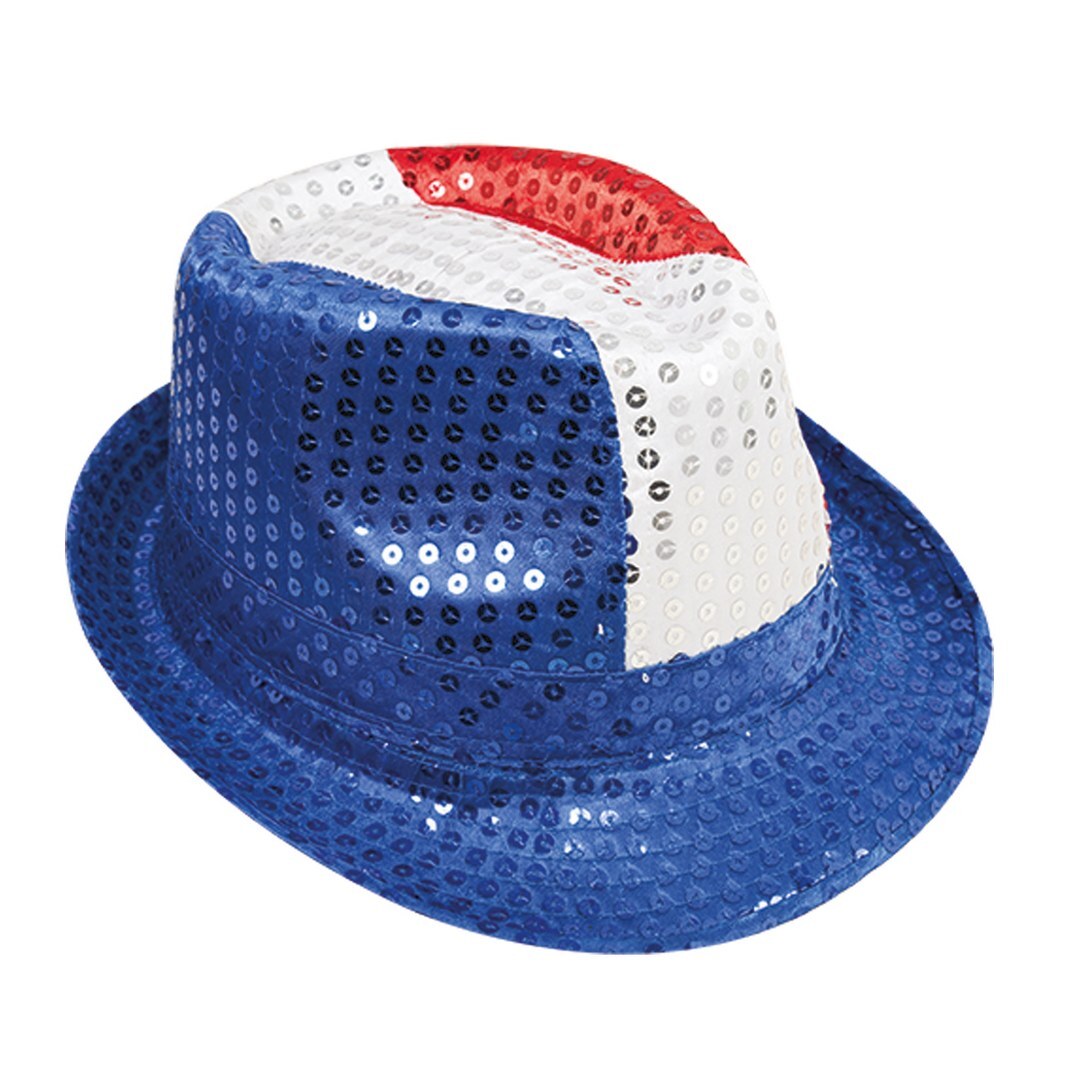 Borsalino-Paillettenhut – Erwachsene – blau, weiß, rot