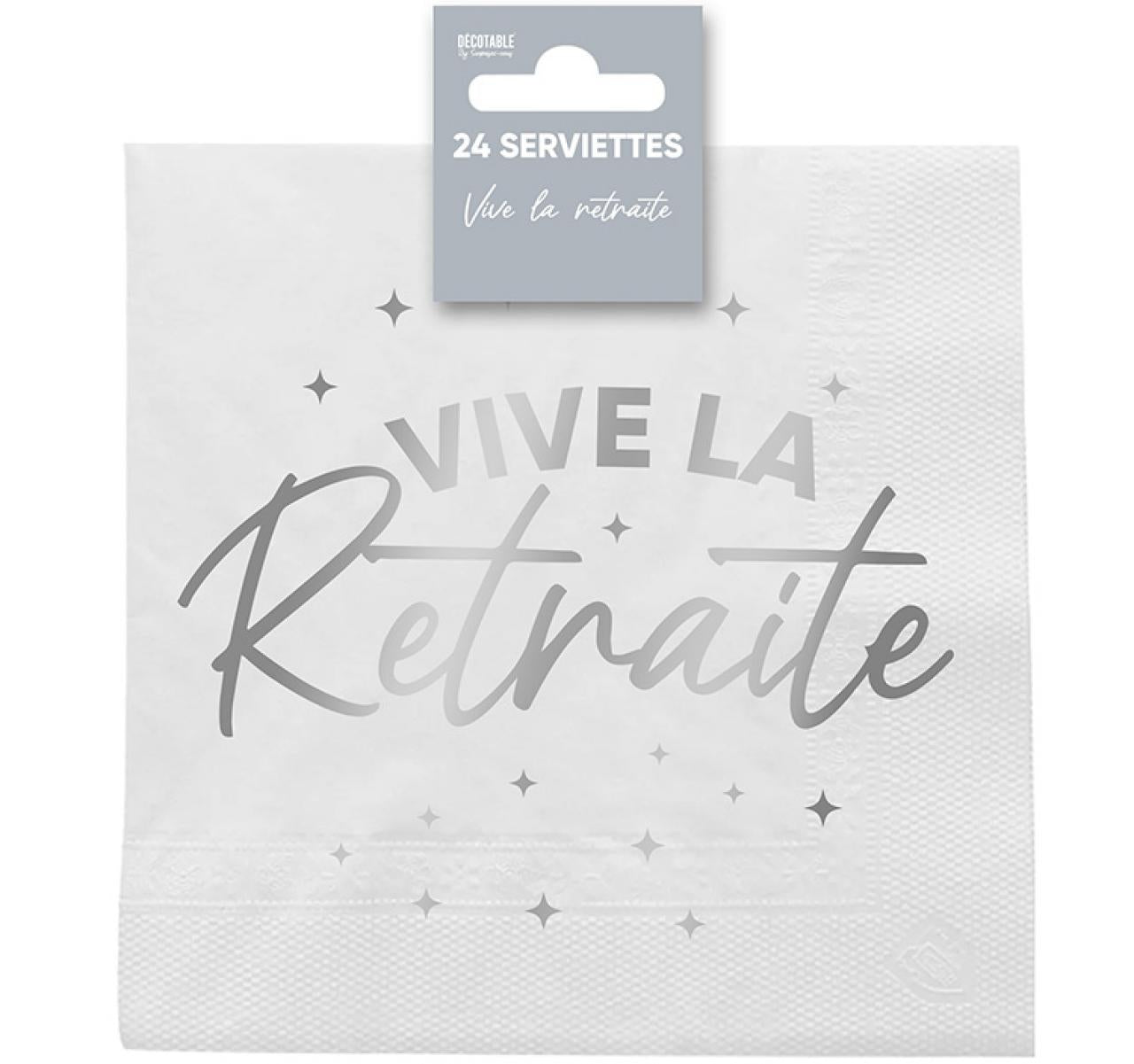 Serviettes de table x24 métallisée Argent vive la retraite