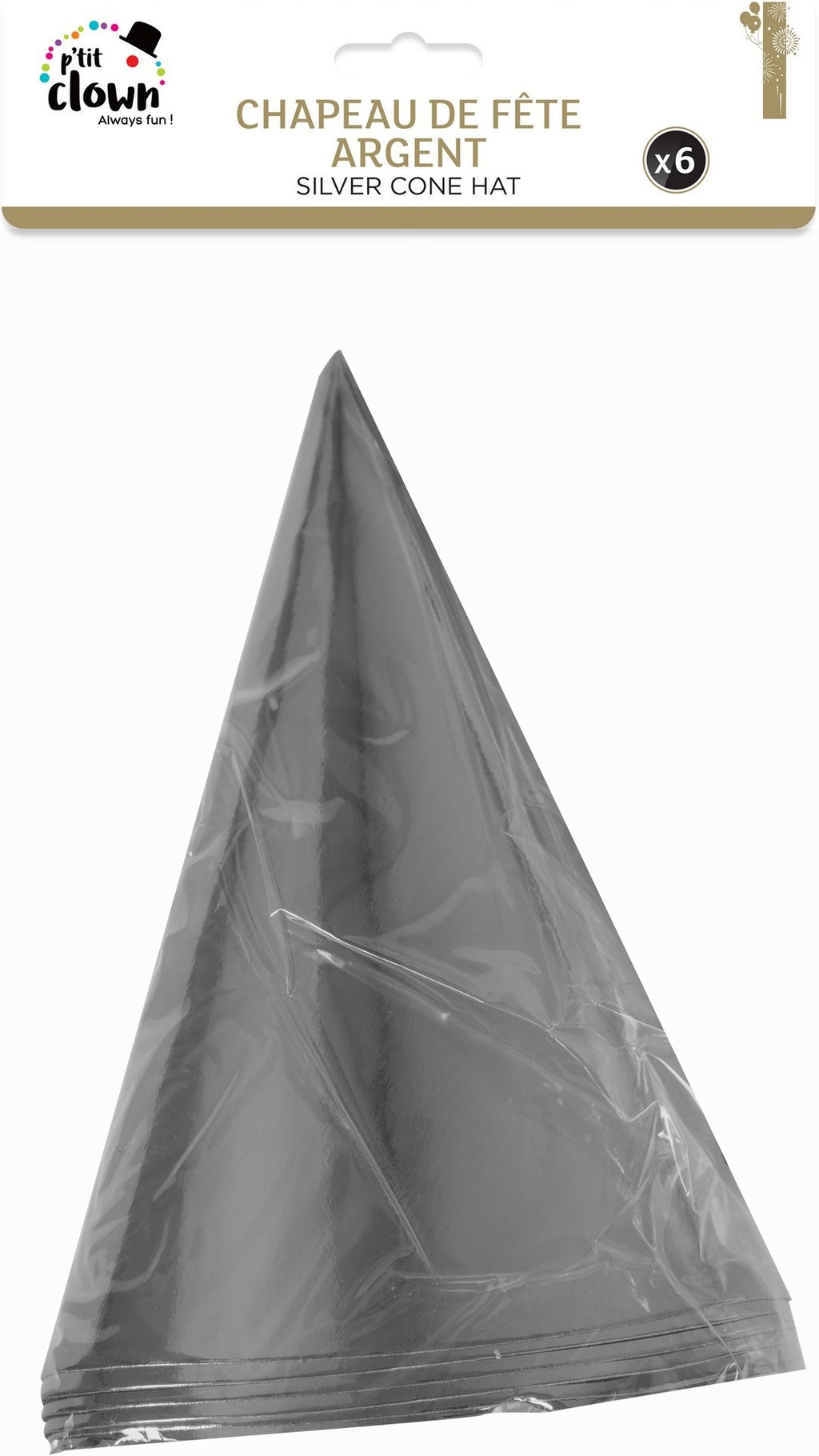 Chapeau pointu carton - lot de 6 - argent