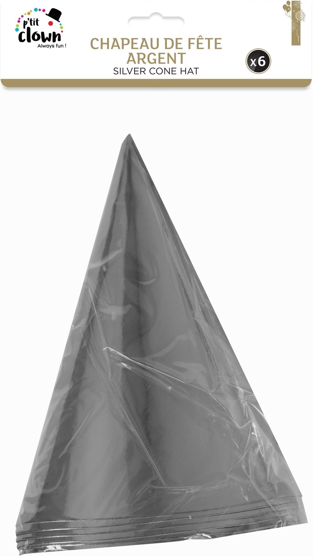 Chapeau pointu carton - lot de 6 - argent