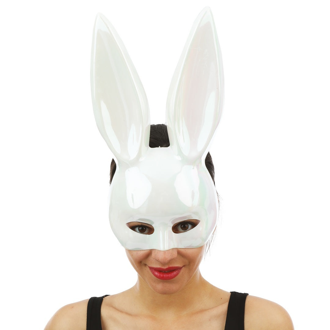 Irisierende Hasen-Halbmaske - Erwachsene - weiß