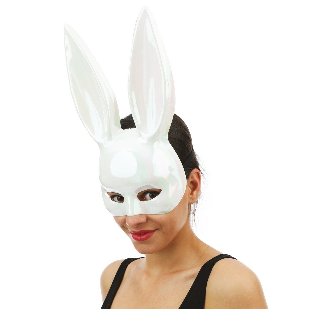 Irisierende Hasen-Halbmaske - Erwachsene - weiß