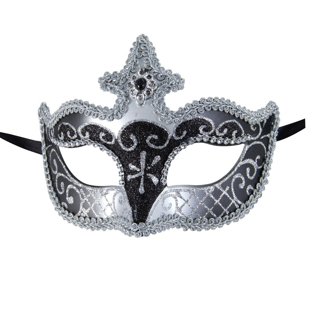 Venezianische Maske Wolf - silber, schwarz