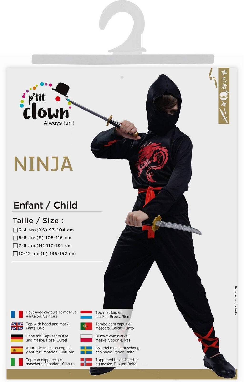 Ninja-Kostüm - Kinder - schwarz, rot