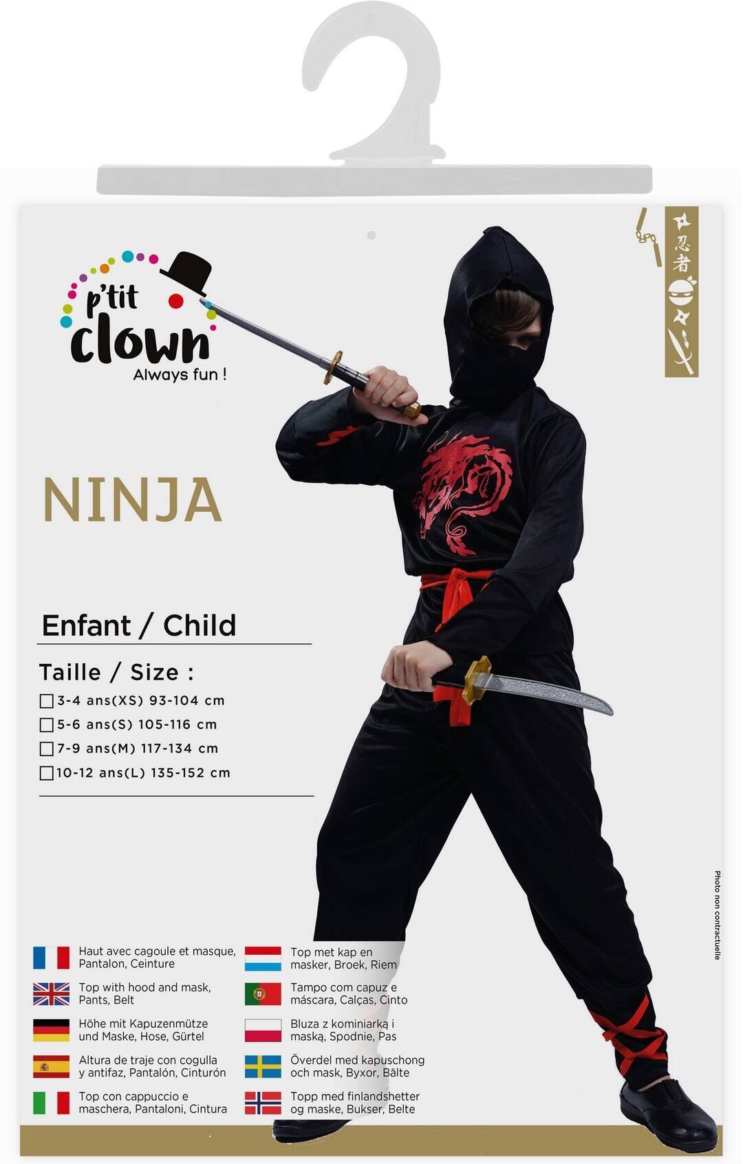 Ninja-Kostüm - Kinder - schwarz, rot