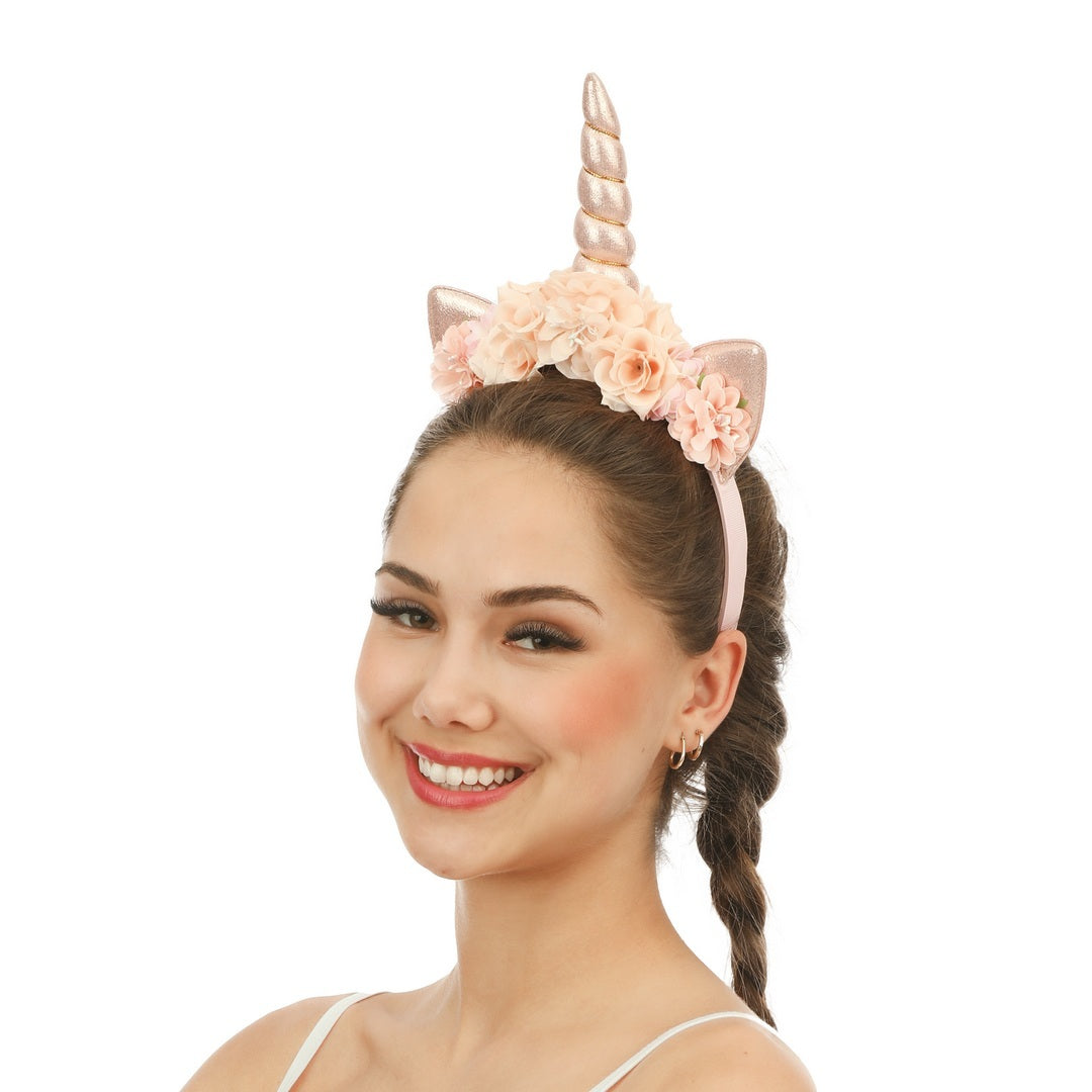 Einhorn-Haarreif - Mit rosa Blüten