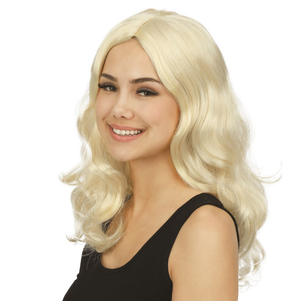 Perruque longue bouclée sans frange - blond