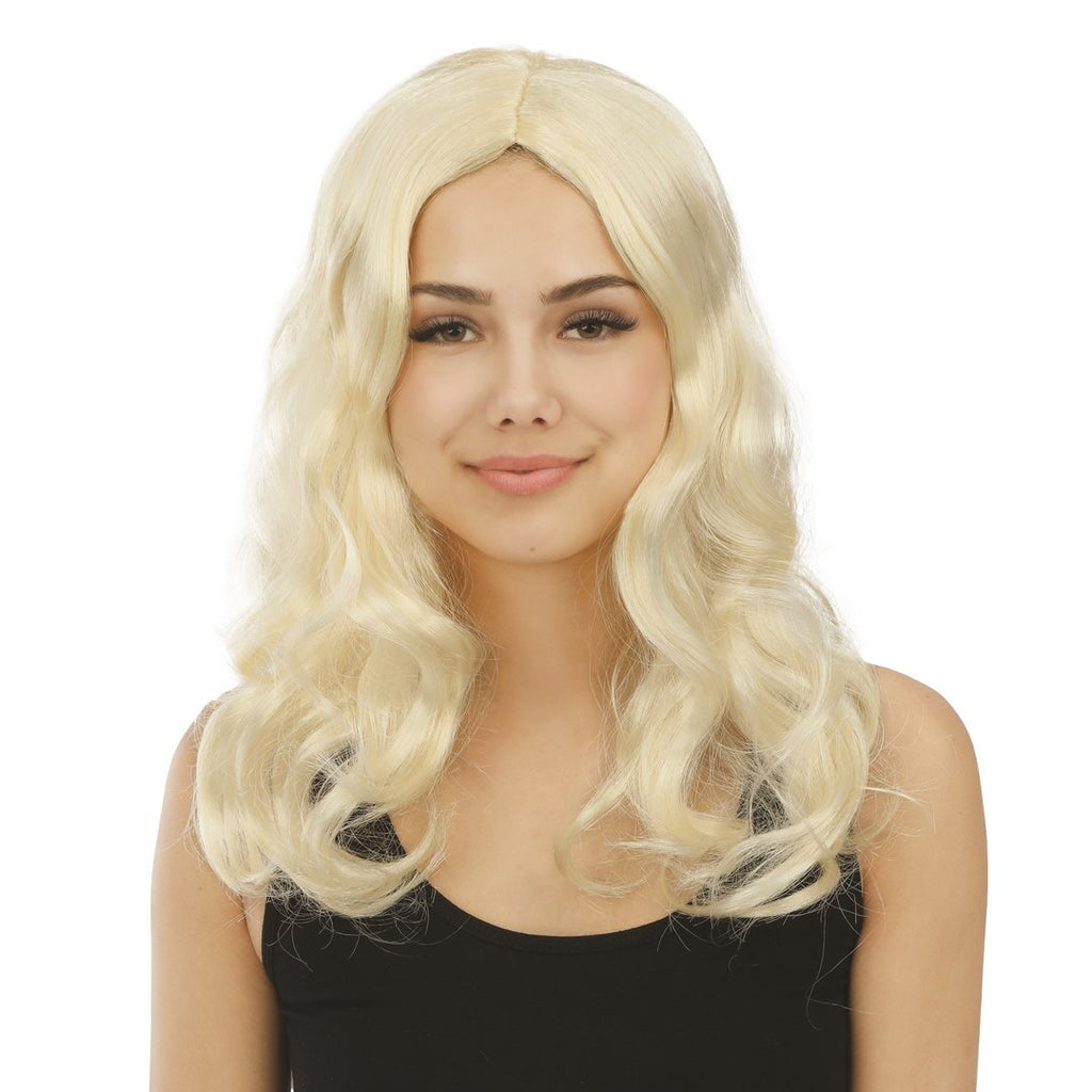 Perruque longue bouclée sans frange - blond