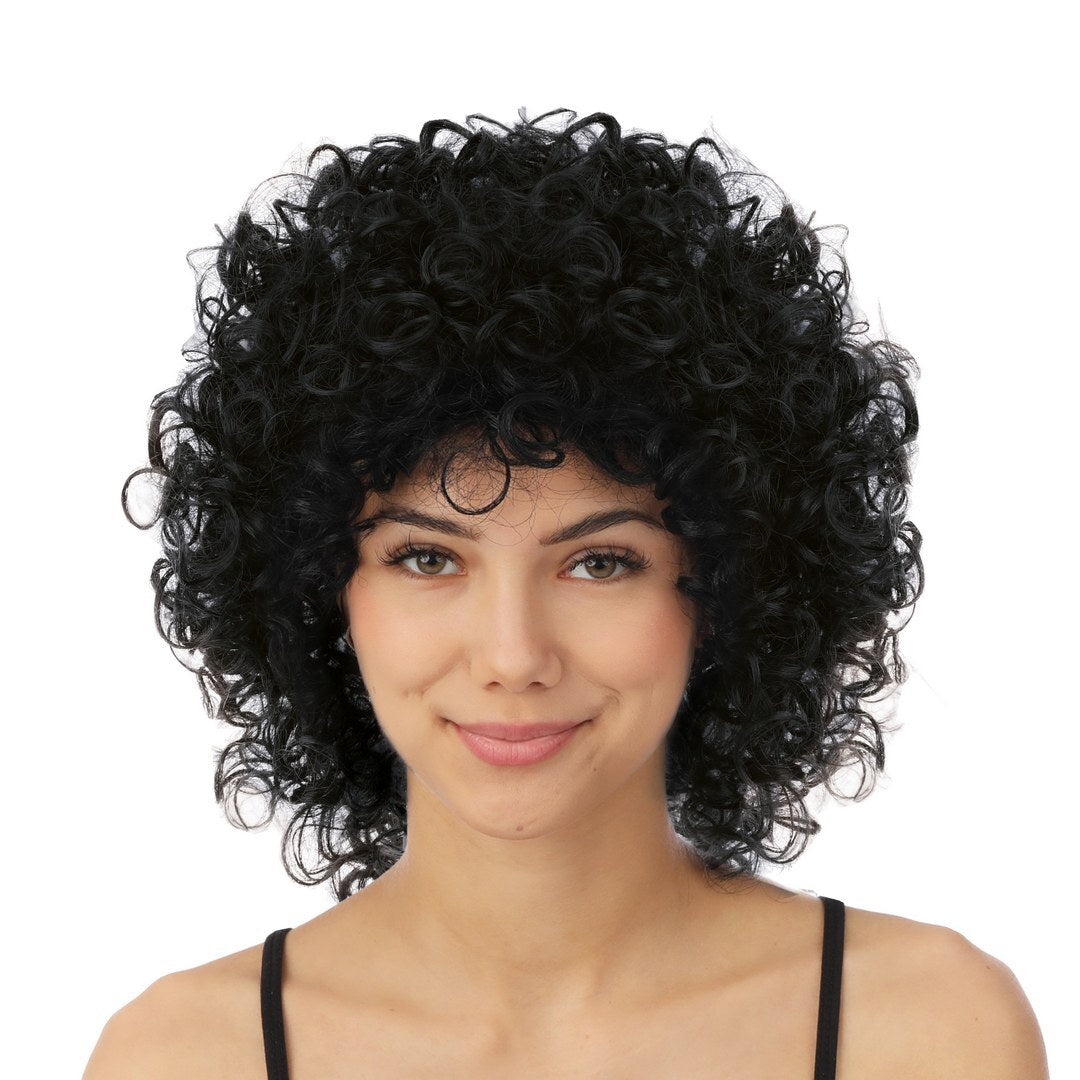 Medium-length curly wig - black