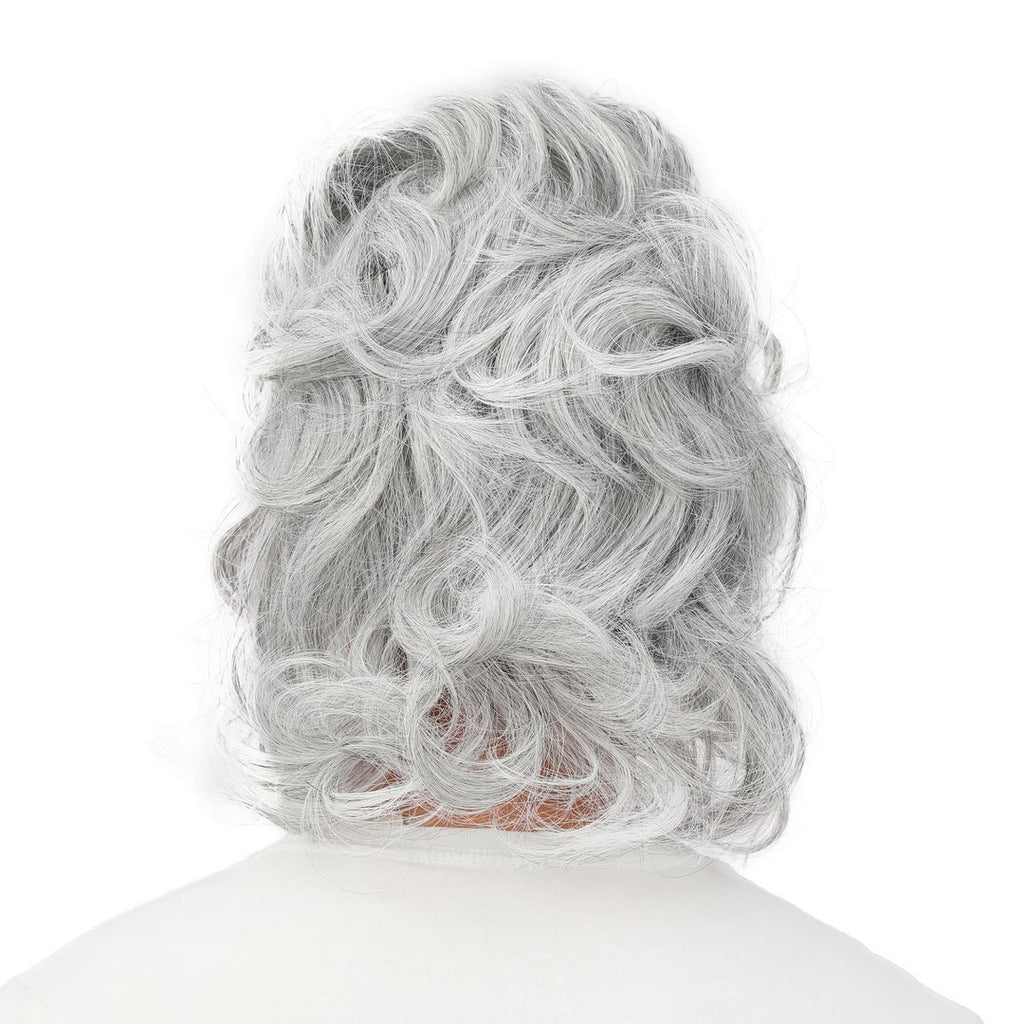 Perruque mi-longue avec moustache - gris