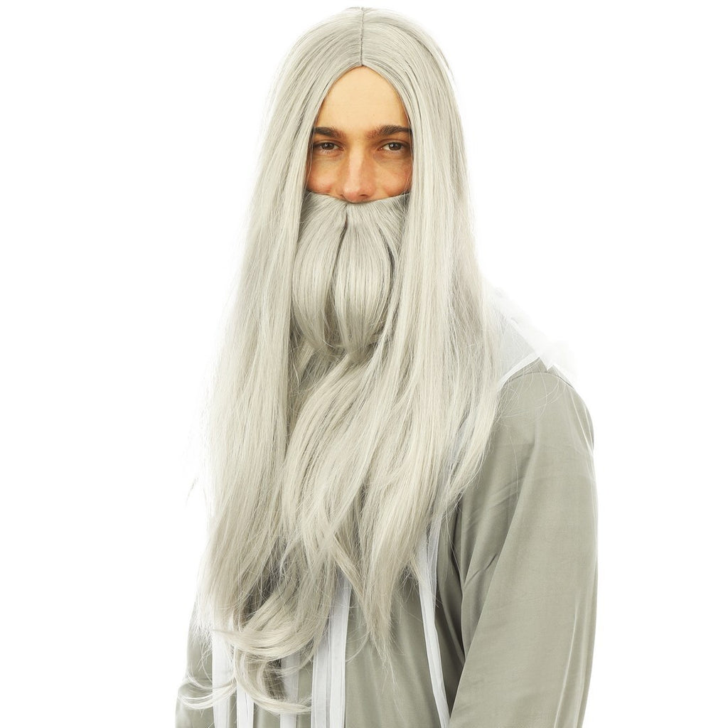 Perruque et barbe mage - gris