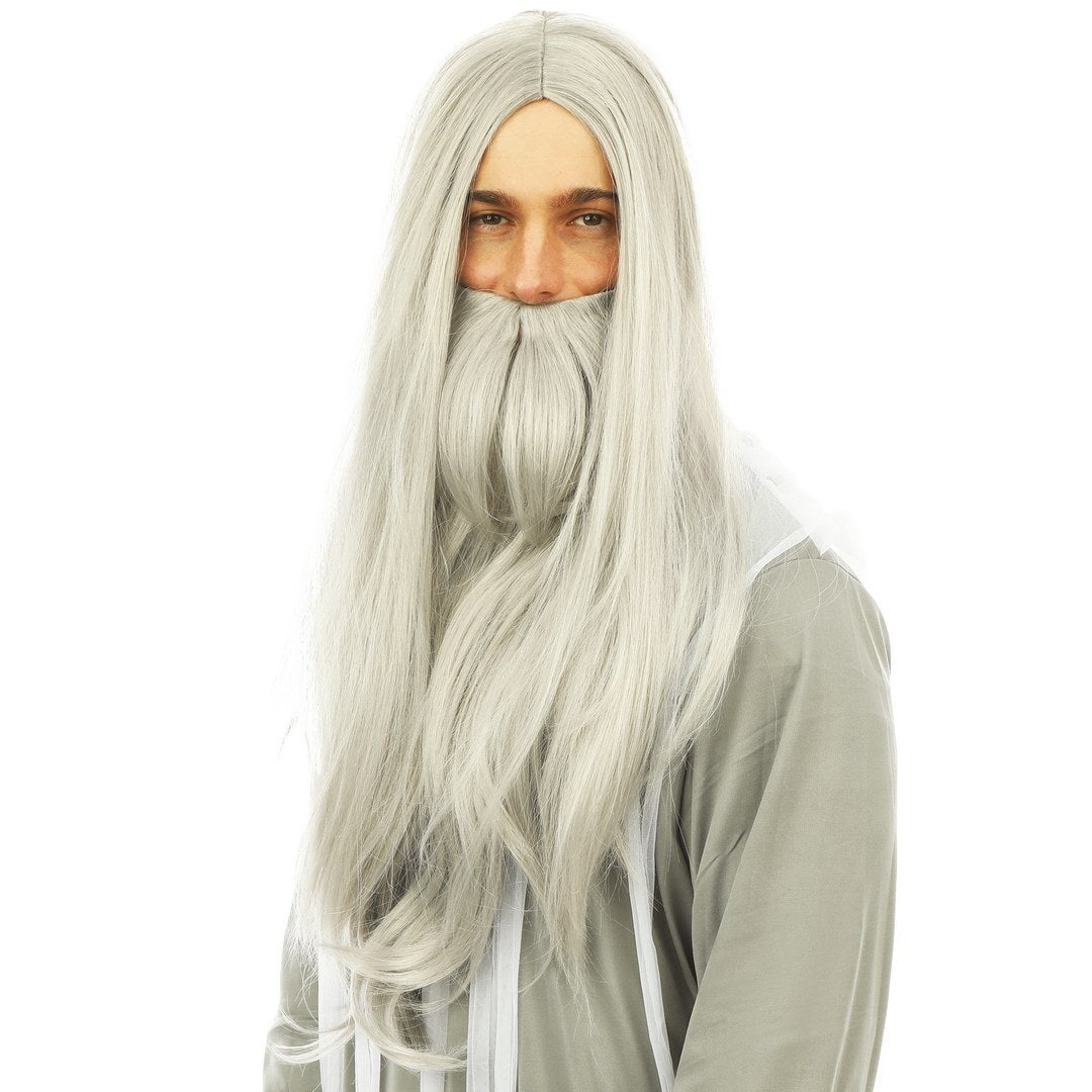 Perruque et barbe mage - gris