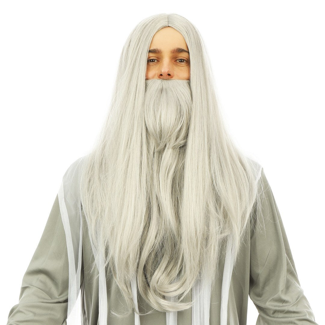 Perruque et barbe mage - gris