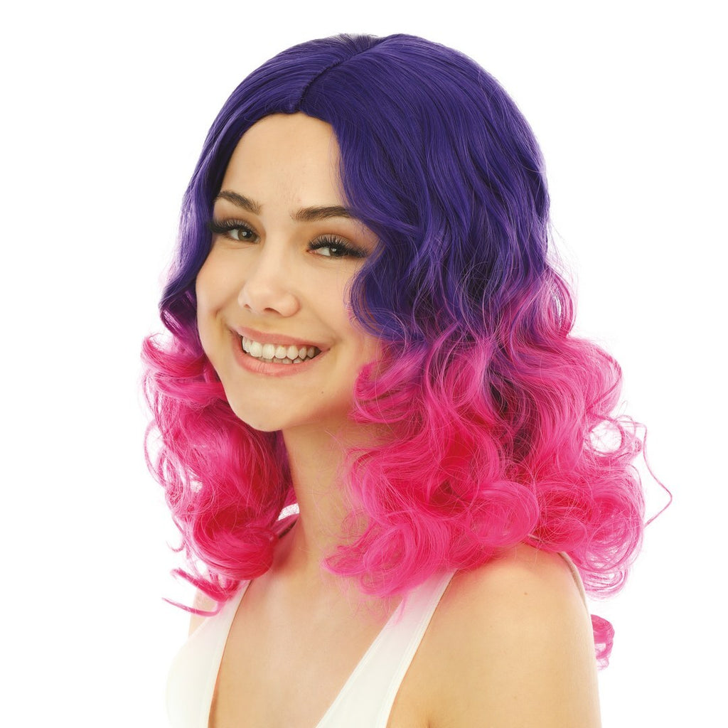 Perruque longue bouclée - luxe - violet, rose
