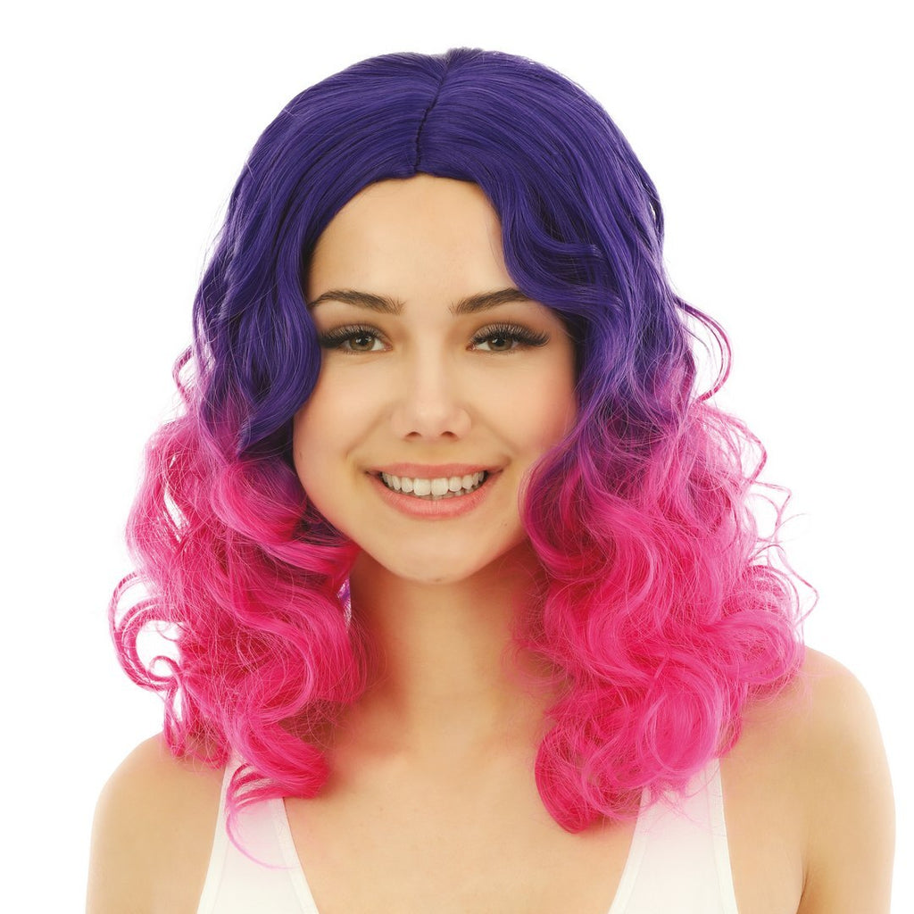 Perruque longue bouclée - luxe - violet, rose