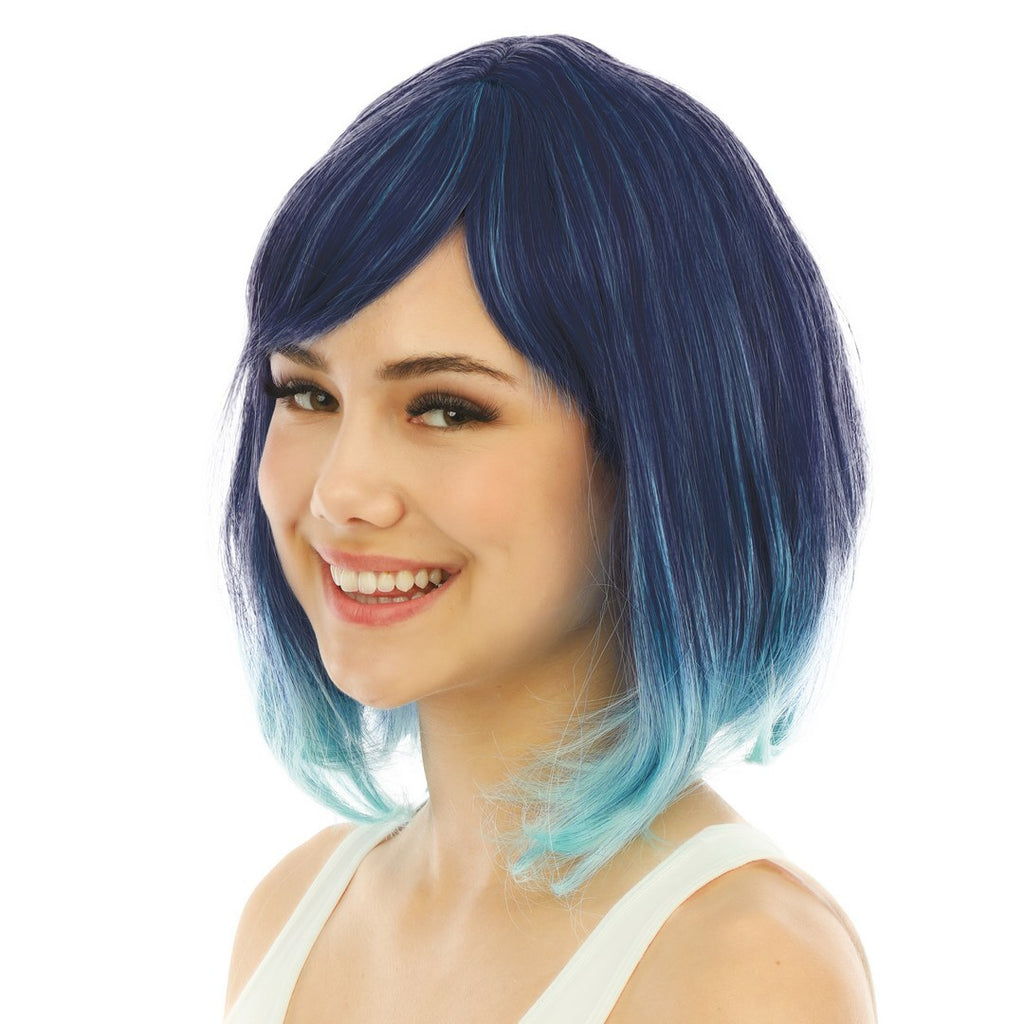 Mittellange Perücke mit Pony – Luxus – Blau