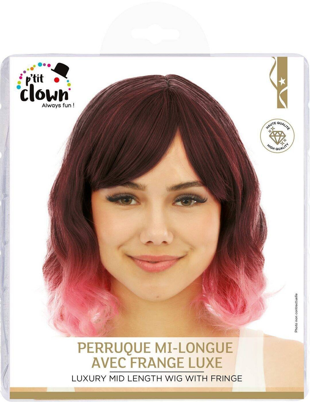 Perruque mi-longue avec frange - luxe - rose