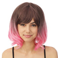 Perruque mi-longue avec frange - luxe - rose