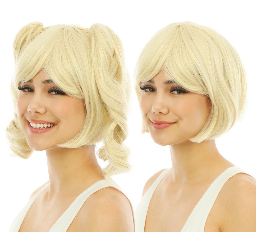 Perruque courte avec couettes détachables - luxe - blond