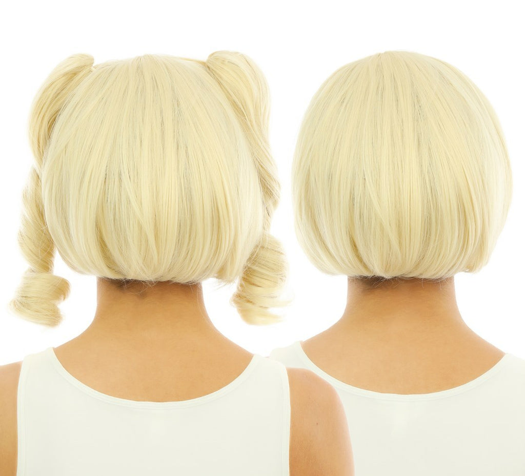 Perruque courte avec couettes détachables - luxe - blond